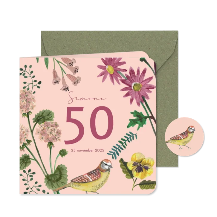 Uitnodiging 50 jaar bloemen en vogel