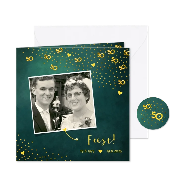 Uitnodiging 50 jaar gouden confetti