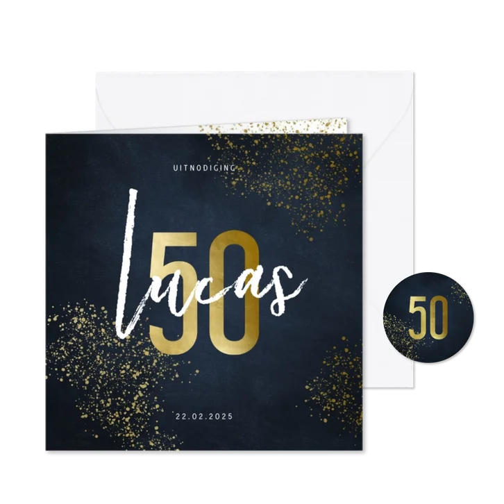 Uitnodiging 50 jaar stijlvol goudlook met spetters