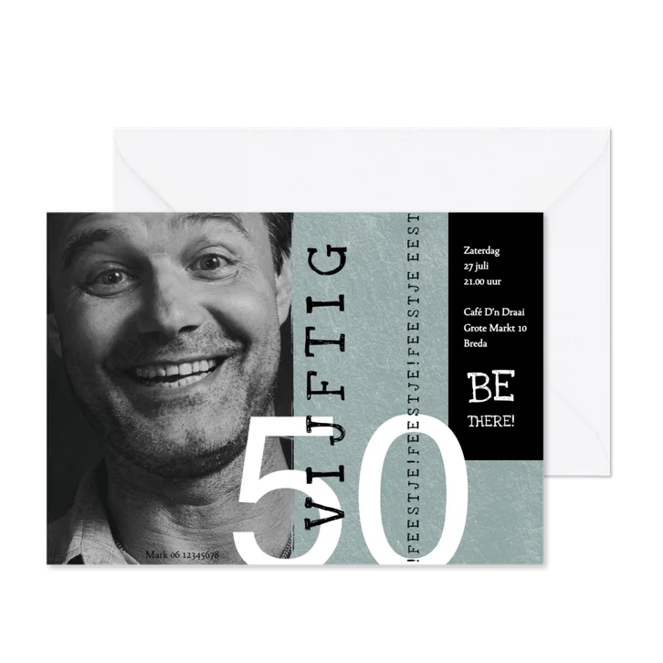 Uitnodiging 50, modern met speelse typografie