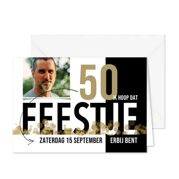 Uitnodiging 50ste verjaardag met foto en confetti