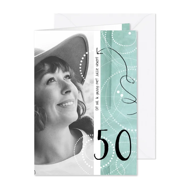 Uitnodiging 50ste verjaardag, modern en speels