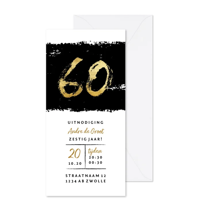 Uitnodiging 60 met zwarte inkt stoer