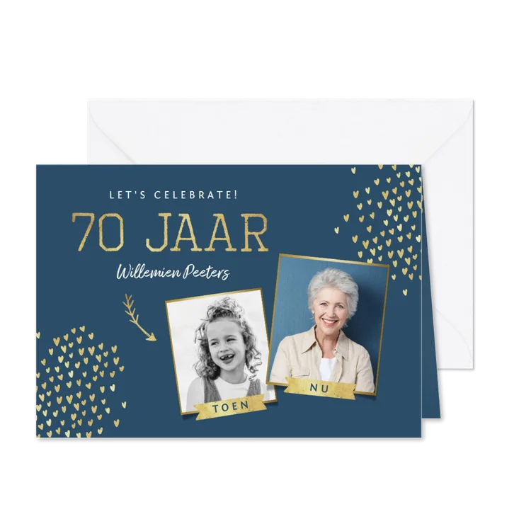 Uitnodiging 70 jaar stijlvol goud toen en nu