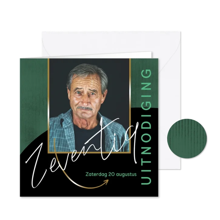 Uitnodiging 70 man met foto zwart-groen