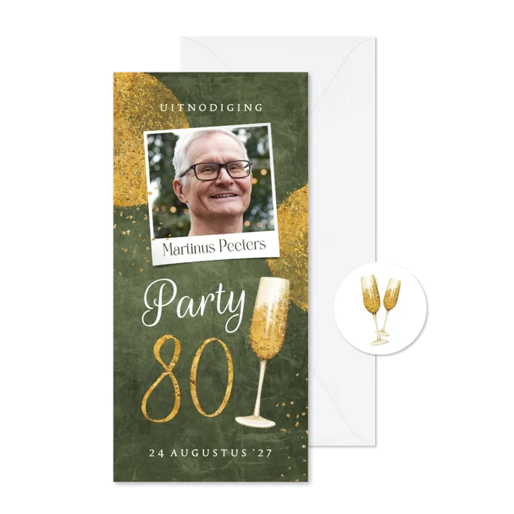 Uitnodiging 80 jaar champagne foto stijlvol