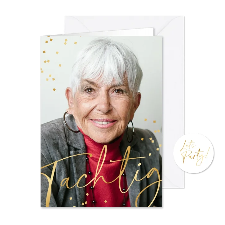 Uitnodiging 80 jaar goud confetti grote foto