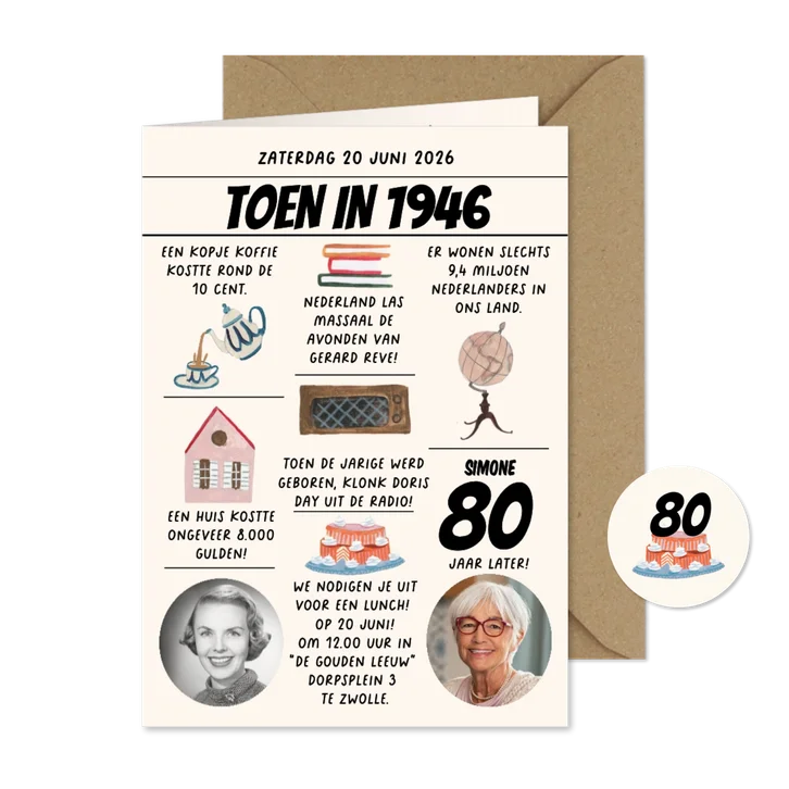 Uitnodiging 80 jaar krant van toen in 1946