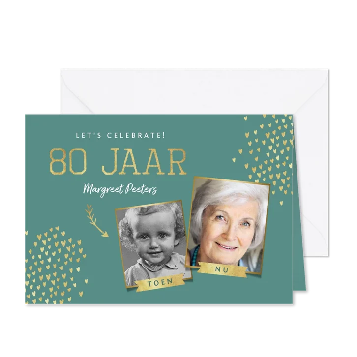 Uitnodiging 80 jaar stijlvol goud toen en nu