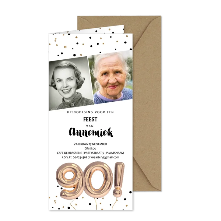 Uitnodiging 90 jaar feest foto uitnodiging ballonnen