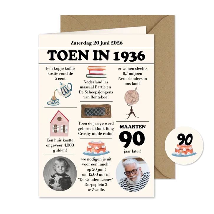 Uitnodiging 90 jaar man | Krant uit 1936