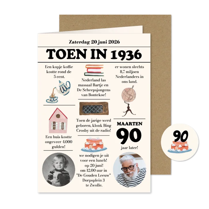 Uitnodiging 90 jaar man | Krant uit 1936