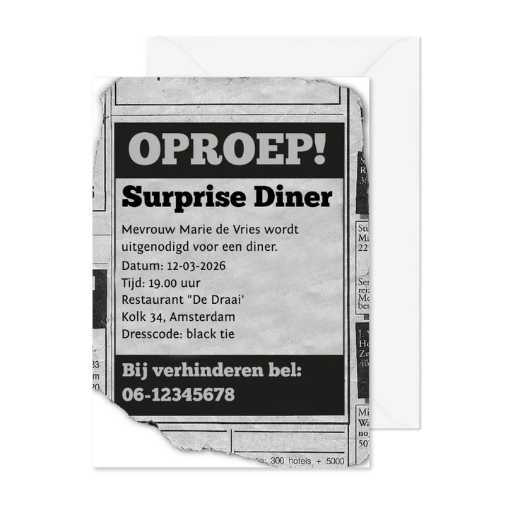 uitnodiging - advertentie Surprise Diner