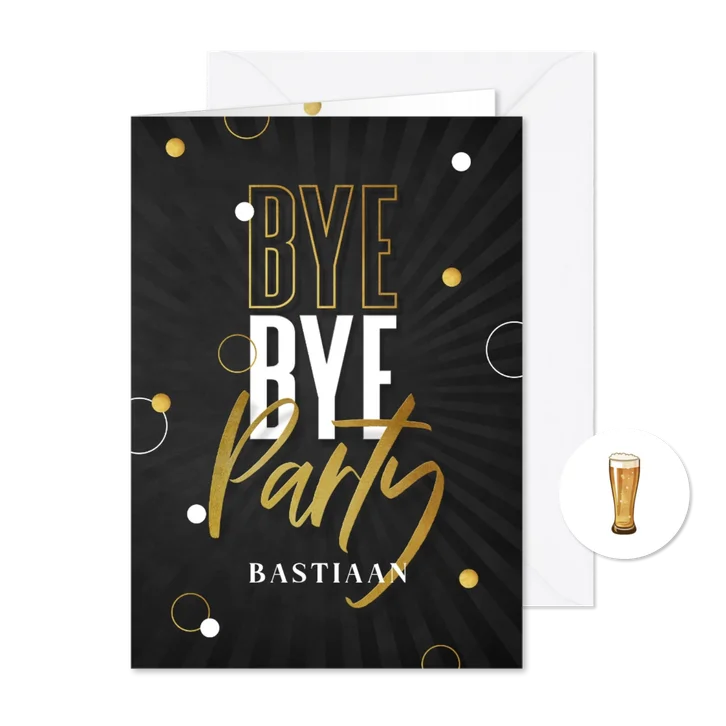 Uitnodiging afscheidsfeest bye bye party confetti