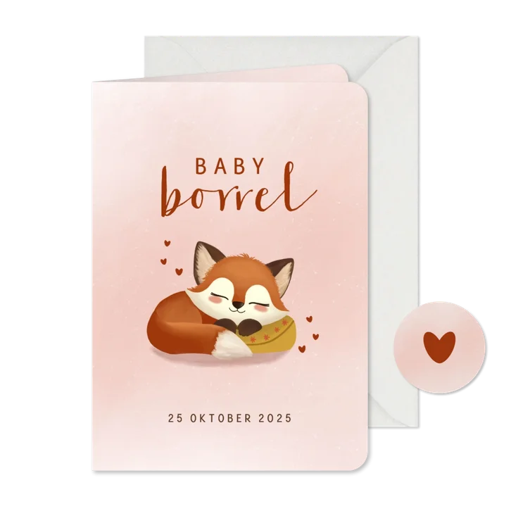 Uitnodiging babyborrel slapend vosje meisje