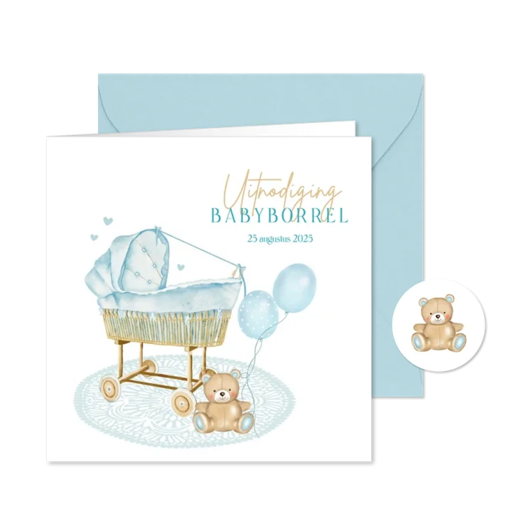 Uitnodiging babyborrel wiegje jongen