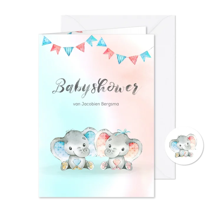 Uitnodiging babyshower blauw/roze