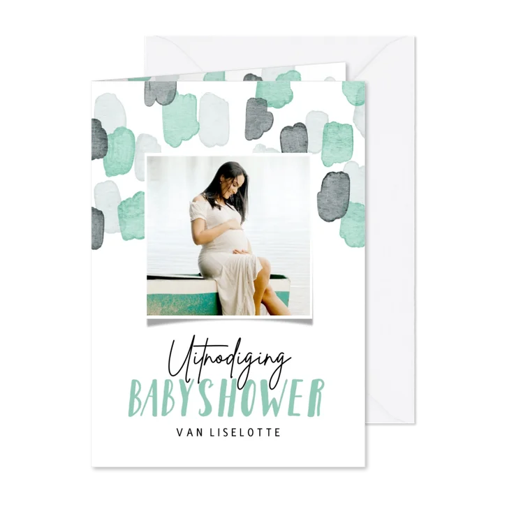 Uitnodiging babyshower foto waterverf algemeen