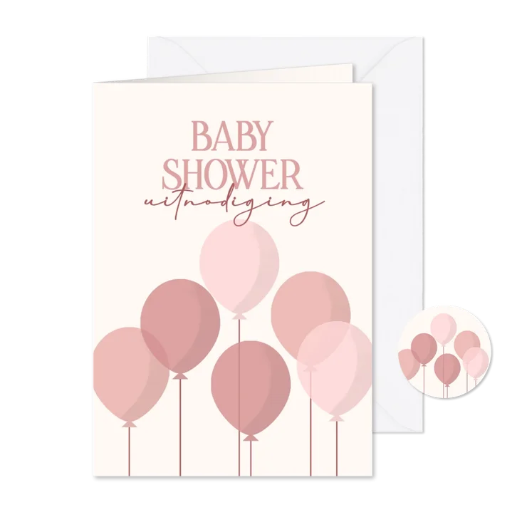 Uitnodiging babyshower meisje met roze ballonnen