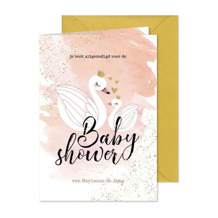 Uitnodiging Babyshower meisje zwaan zwaantjes