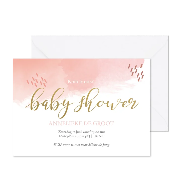 Uitnodiging babyshower watercolor met streepjes