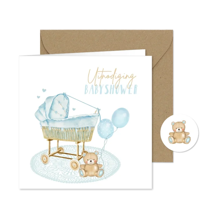 Uitnodiging babyshower wiegje jongen