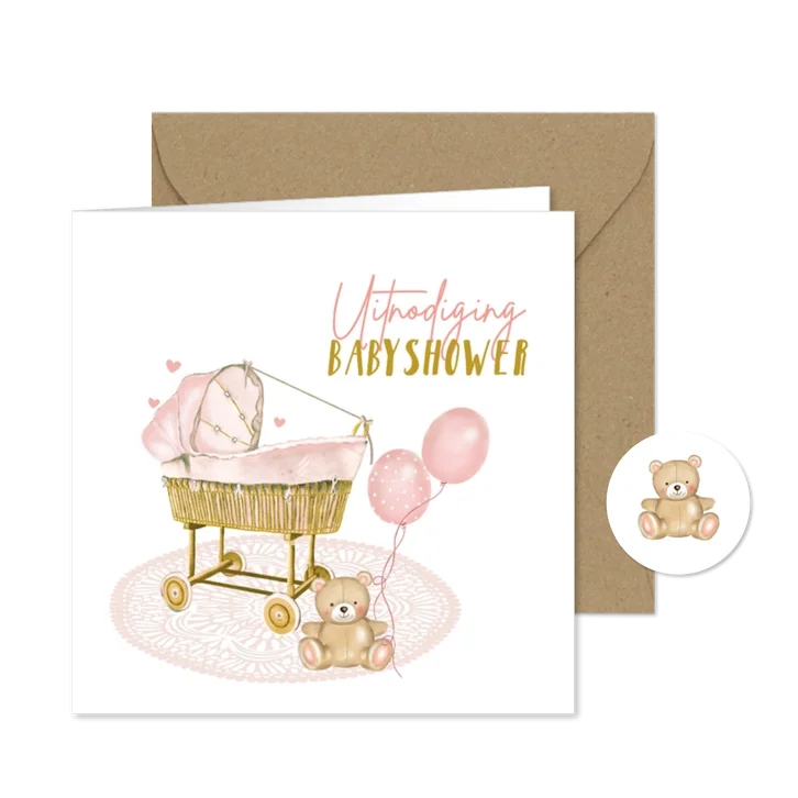 Uitnodiging babyshower wiegje 