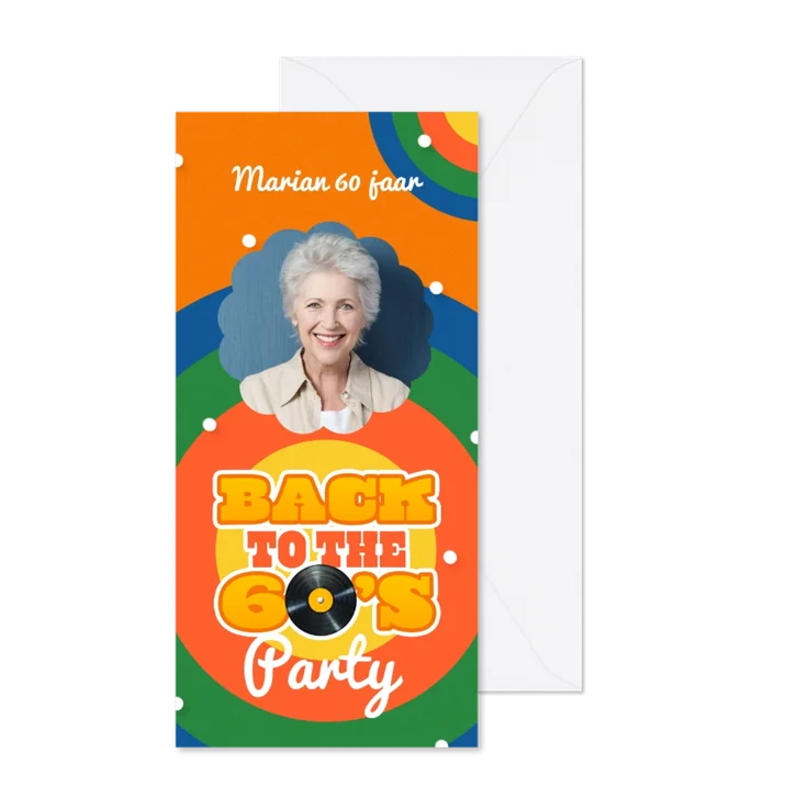 Uitnodiging back to the 60's Party retro vintage