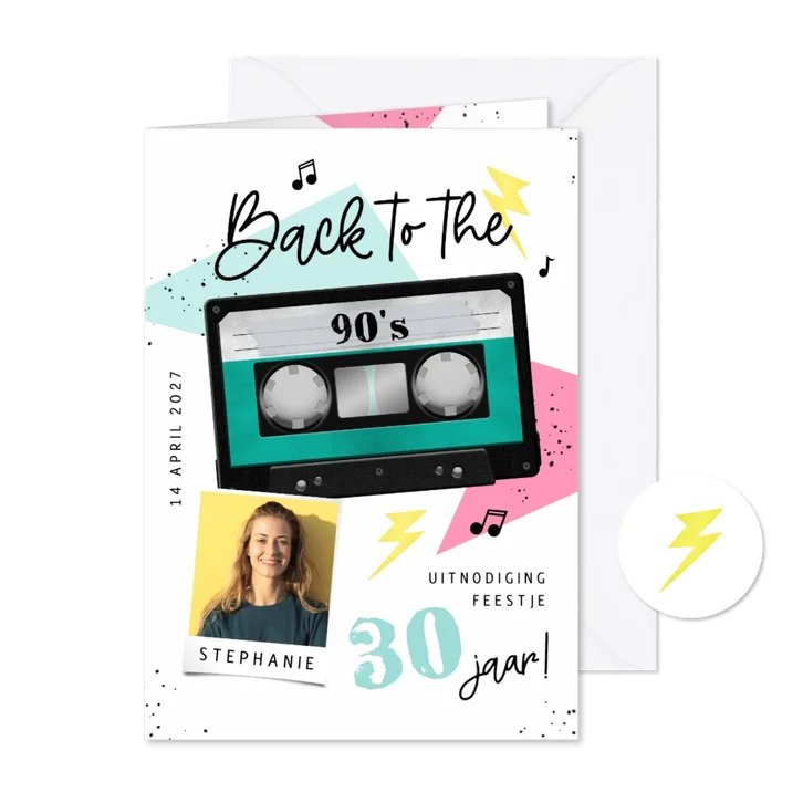Uitnodiging back to the 90's cassette foto verjaardag