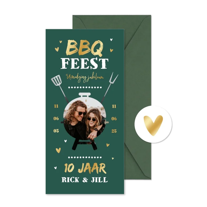 Uitnodiging bbq feest jubileum foto hartjes tuinfeest
