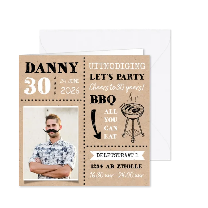 Uitnodiging BBQ tuinfeest verjaardag man