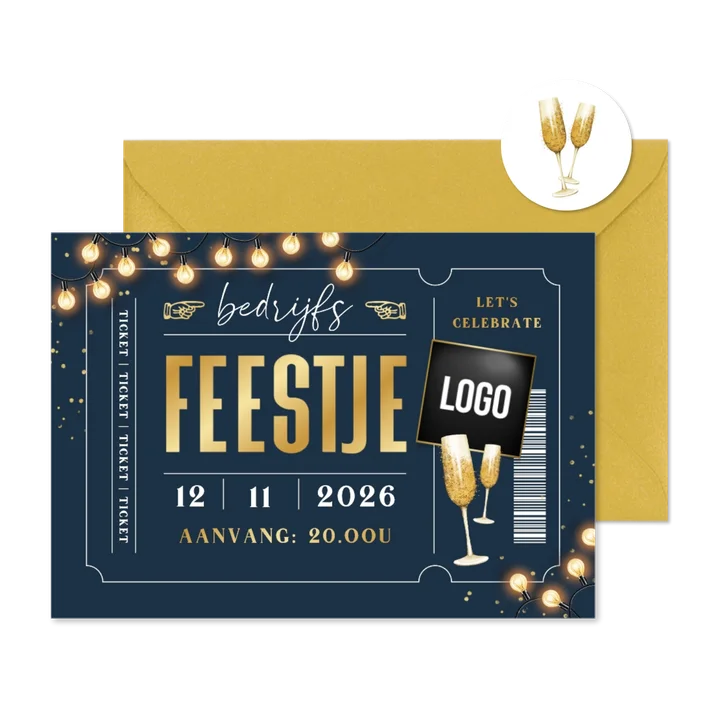 Uitnodiging bedrijfsfeest teamuitje personeel ticket lampjes