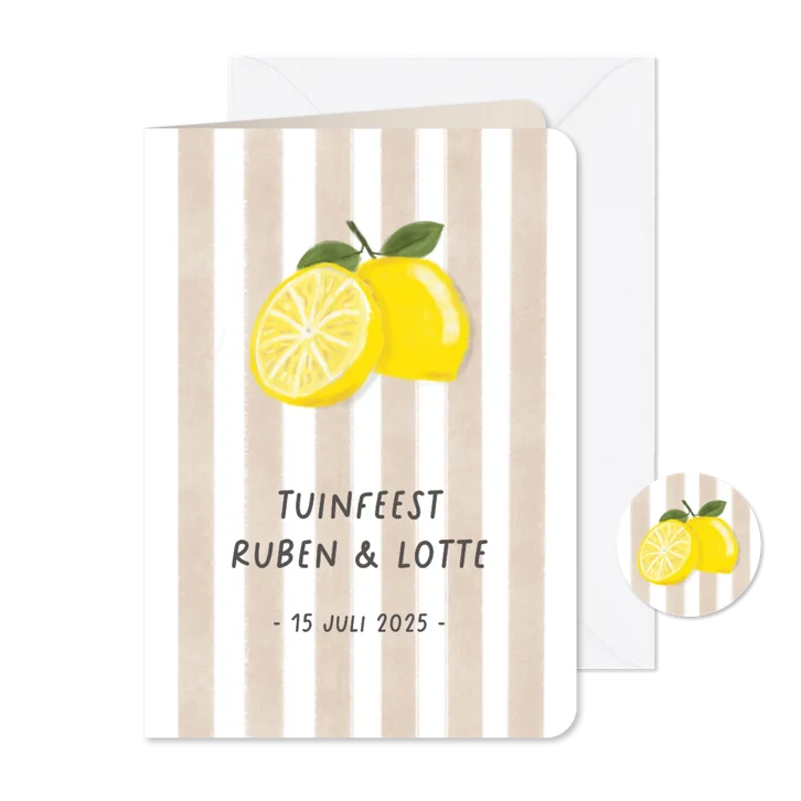 Uitnodiging beige streep met citroenen