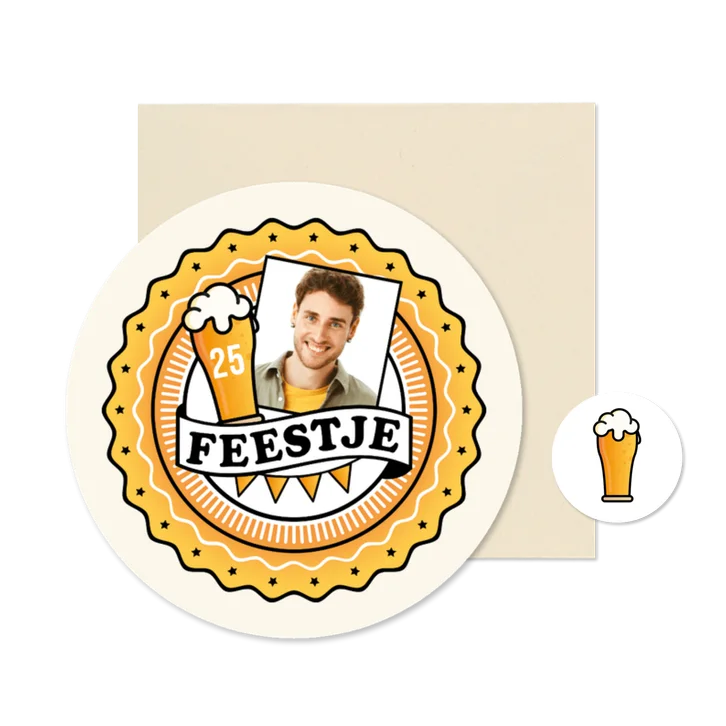 Uitnodiging bierviltje ronde kaart feestje foto stoer hip