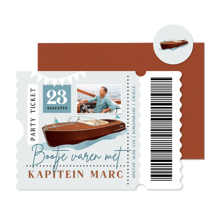 Uitnodiging boot ticket dagje varen verjaardag feestje water