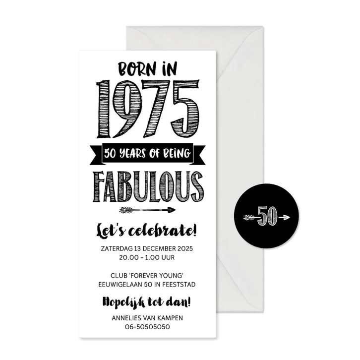 Uitnodiging born in 1975 - 50 years of being fabulous