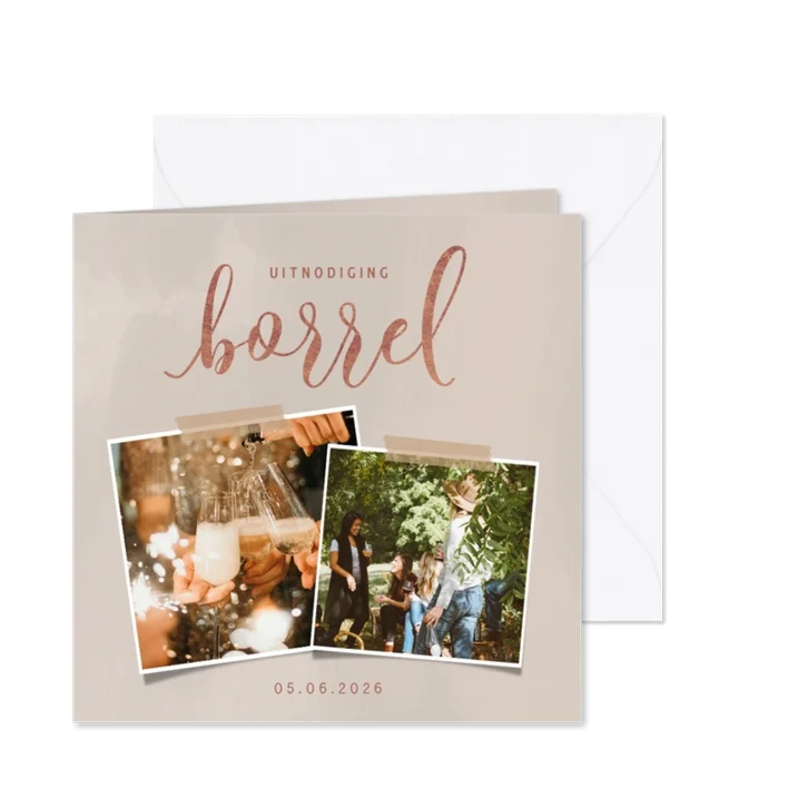 Uitnodiging borrel met twee foto's