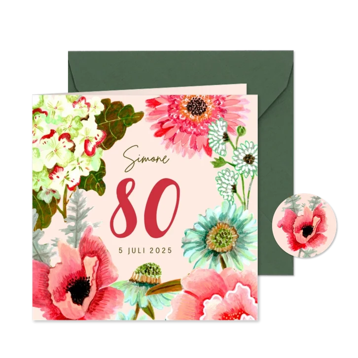 Uitnodiging botanische handgeschilderde bloemen 