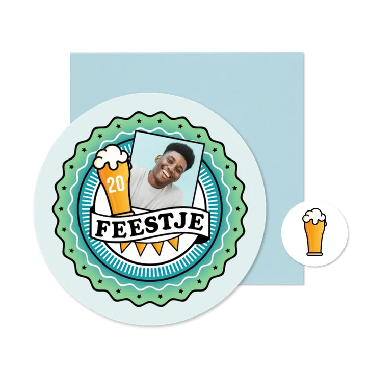 Uitnodiging cirkel bierviltje feestje bier foto slingers