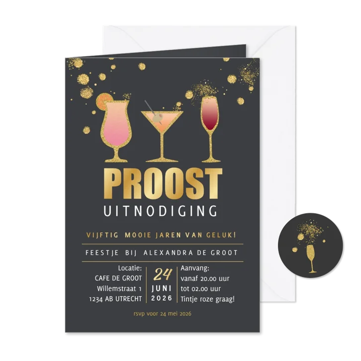 Uitnodiging cocktail feestje met glitters