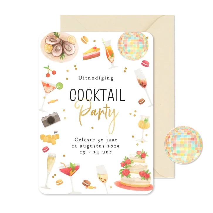 Uitnodiging cocktail party zomer feestje drankjes hapjes