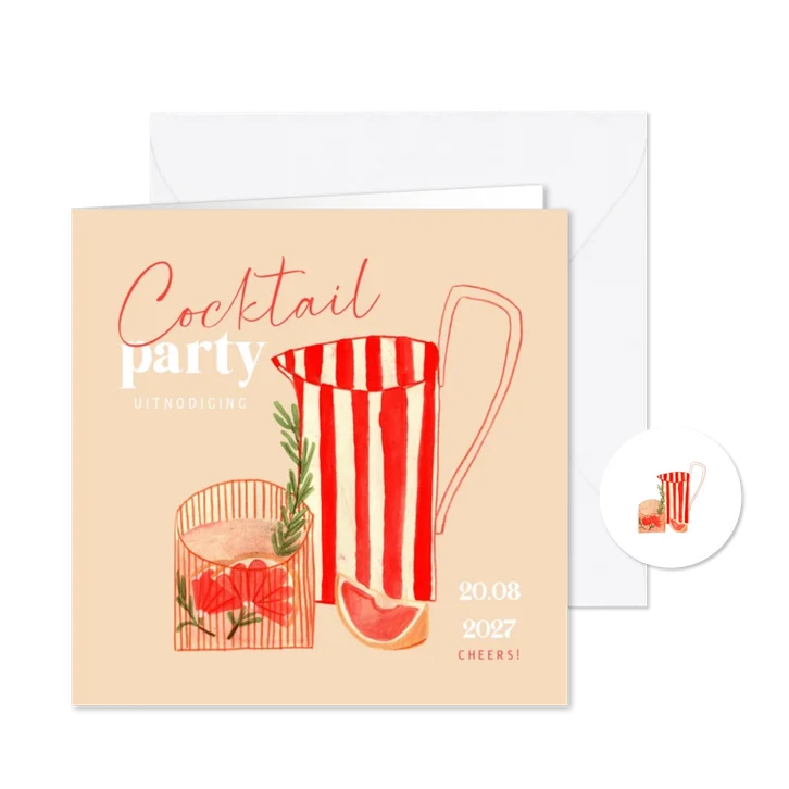 Uitnodiging cocktail party zomer glas fruit illustratie