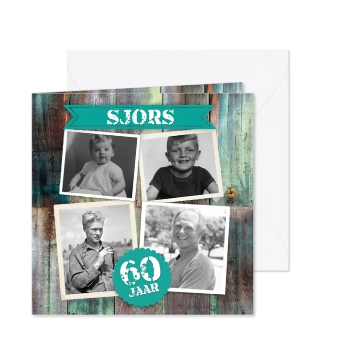 Uitnodiging collage op hout