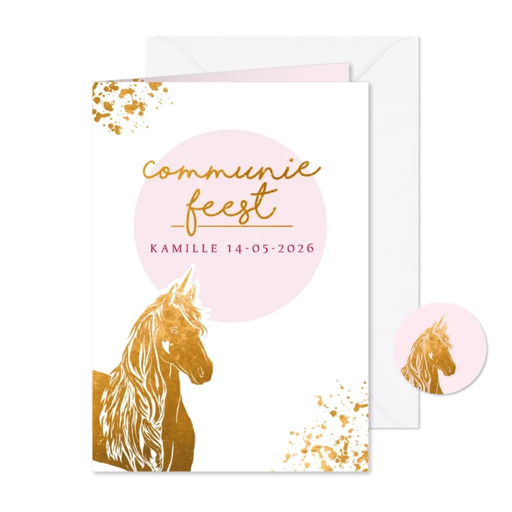 Uitnodiging Communie - Gouden eenhoorn