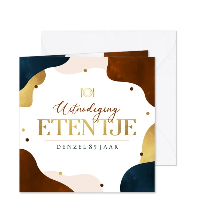 Uitnodiging diner etentje goud confetti trend verjaardag