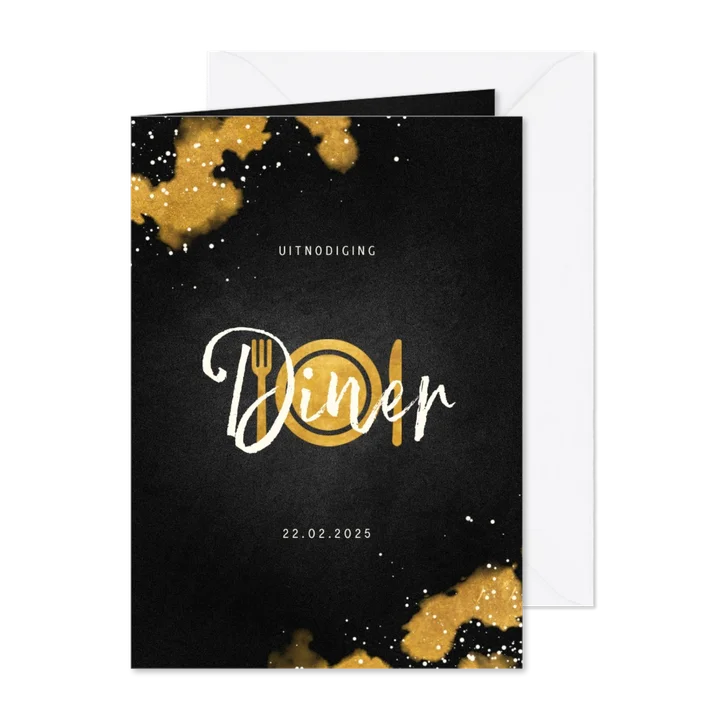 Uitnodiging diner met gouden bestek