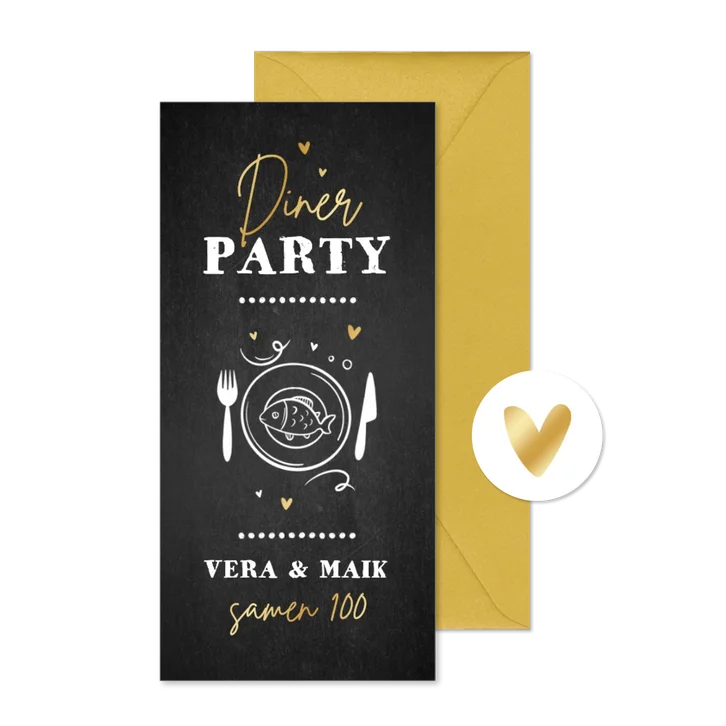 Uitnodiging diner party krijtbord illustratie goud samen 100