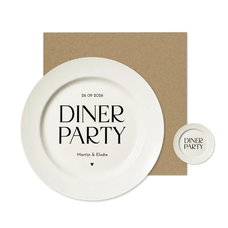 Uitnodiging dinerparty in vorm van bord cirkelvorm