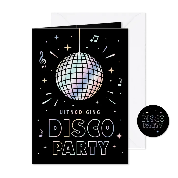 Uitnodiging disco dans feestje met holografisch folie