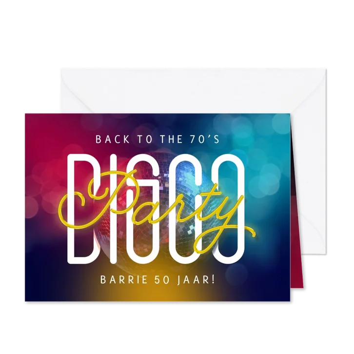 Uitnodiging disco feestje thema 70's
